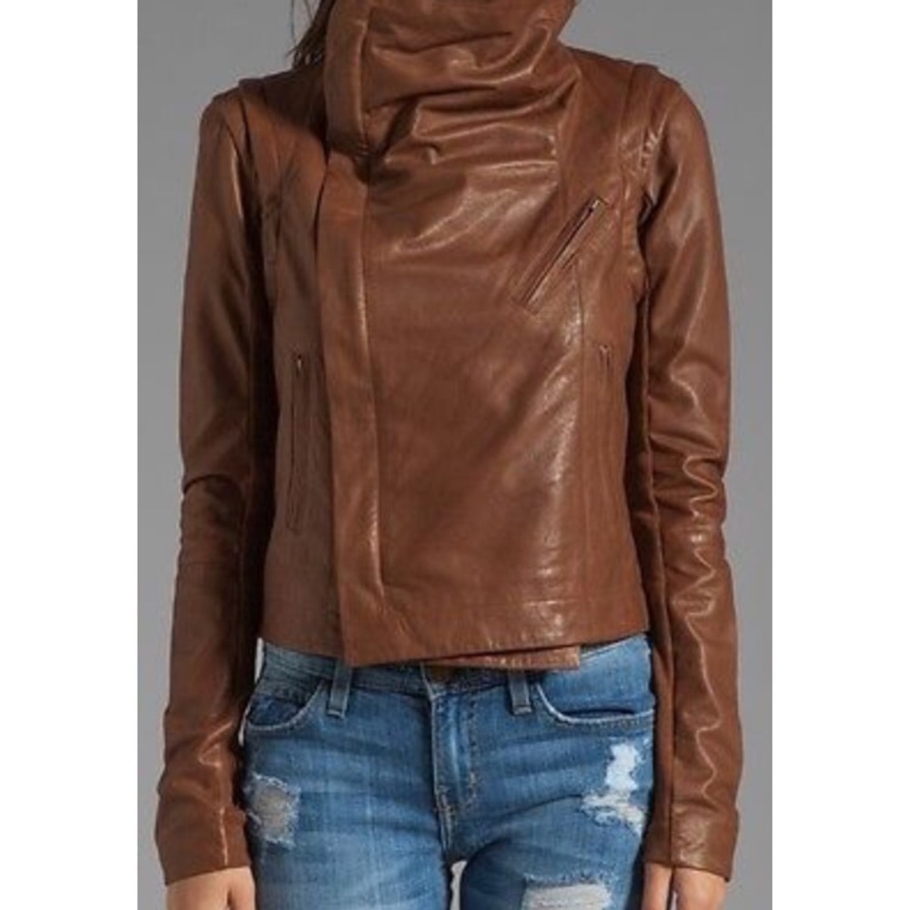 VEDA Brown Max Convertible Leather Jacket
